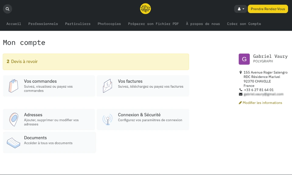 Capture d'écran de l'interface portail utilisateur